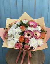 Букет цветов из:  Розы, Герберы и Хризантемы в Ямкино