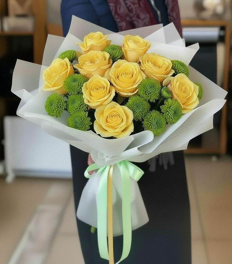 Букет цветов из: Хризантемы и Розы в Ямкино