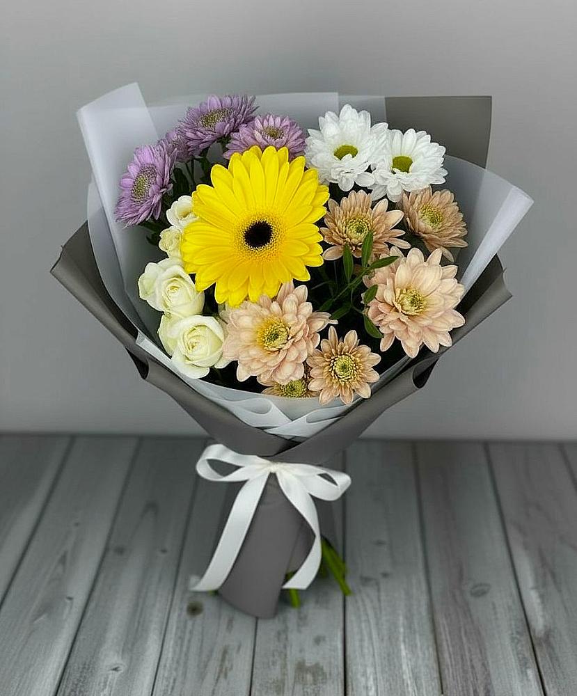 Букет цветов из: Розы, Герберы и Хризантемы в Ямкино