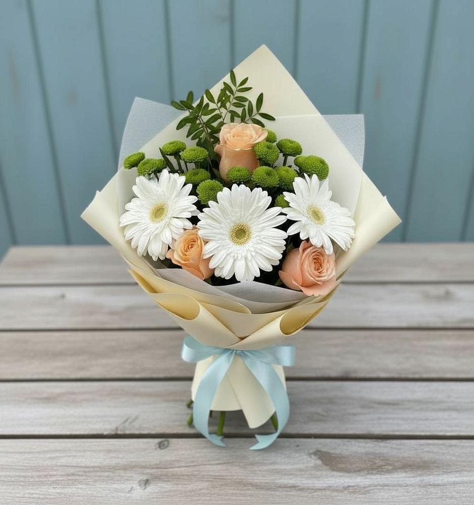 Букет цветов из: Герберы, Розы и Хризантемы в Ямкино