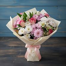 Букет цветов из:  Хризантемы, Альстромерии и Розы в Ямкино