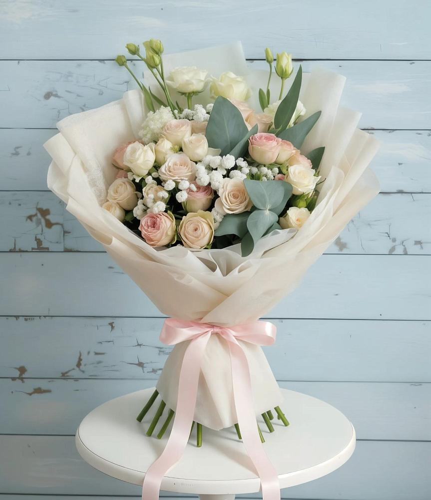 Букет цветов из: Розы и Лизиантусы в Ямкино