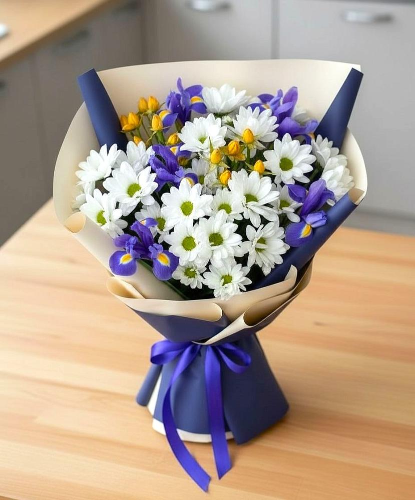 Букет цветов из: Розы, Ирисы и Хризантемы в Ямкино